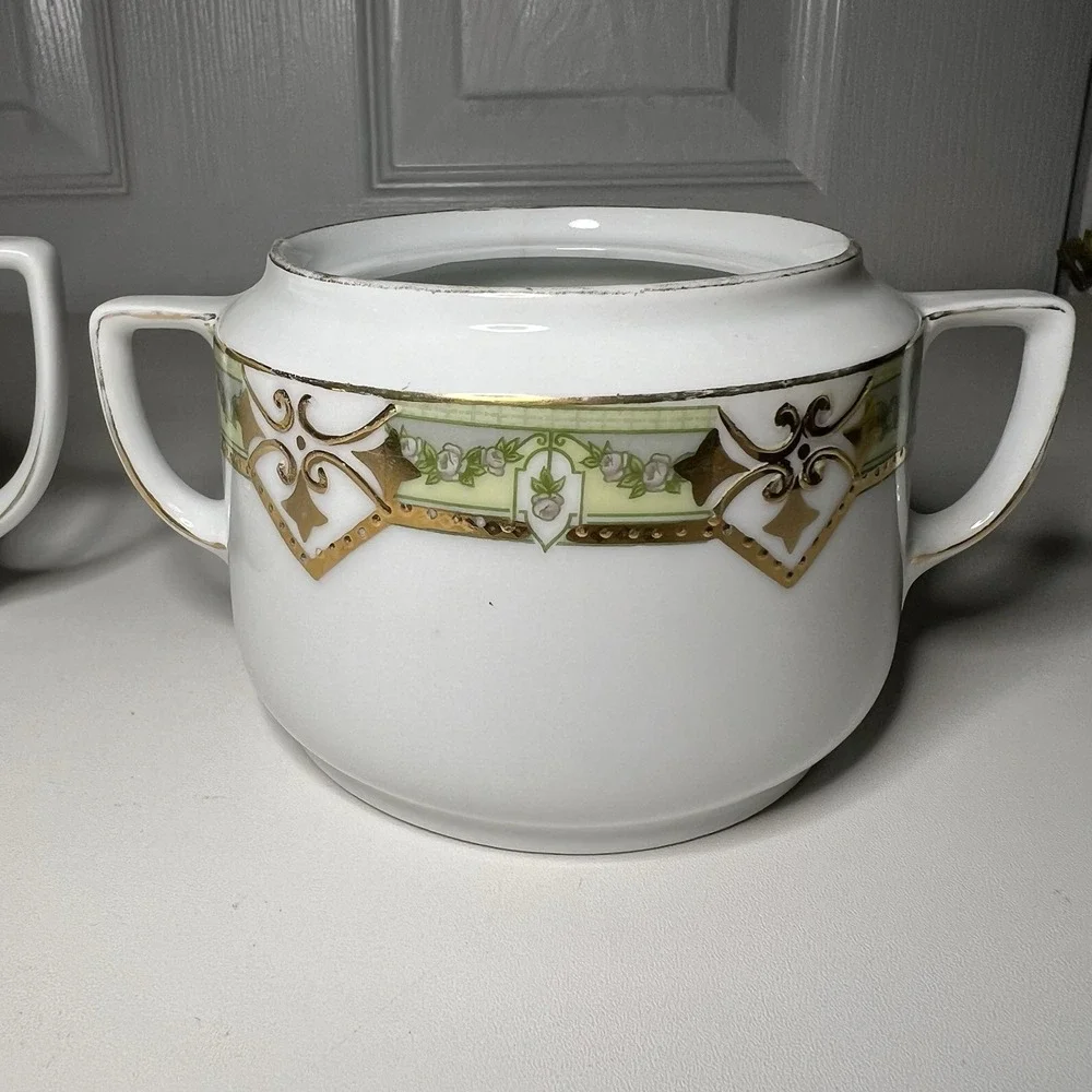 antique hand-painted porcelain creamer and‎ sugar bowl set